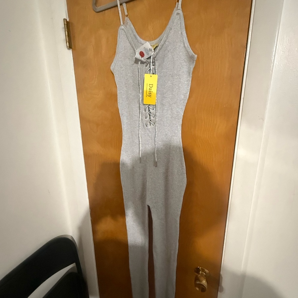 Daisy Light Gray Lace-Up Jumpsuit